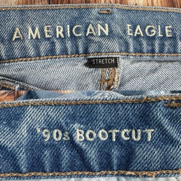 American Eagle ‘90s BOOT CUT Size 12 Blue High Rise Jeans Denim Pants 33x30.5 - Picture 11 of 13